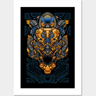 tiger megatron robot head ilustration Posters and Art